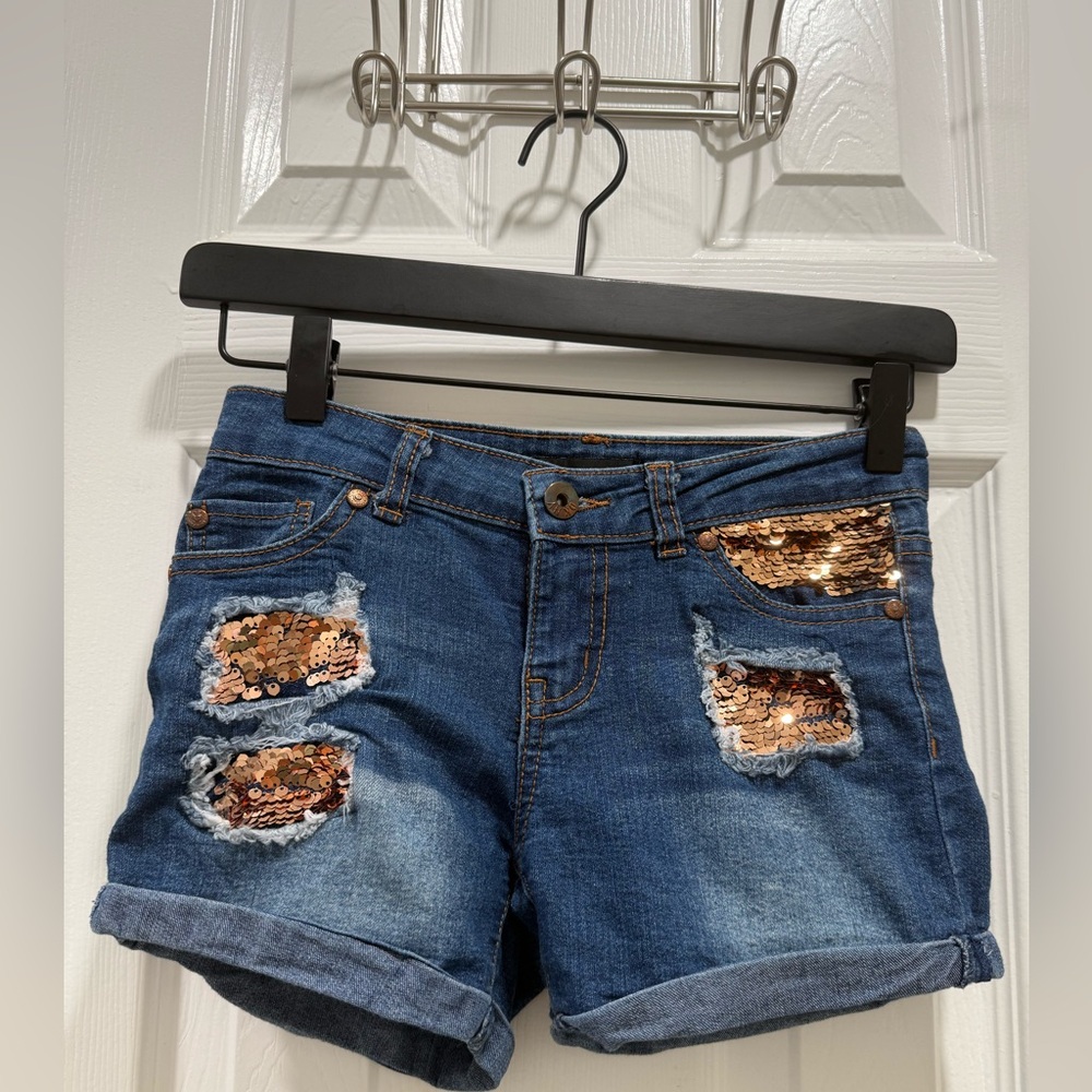DKNY Denim Shorts with Gold Sequin Accents- Girls Size 8!!!